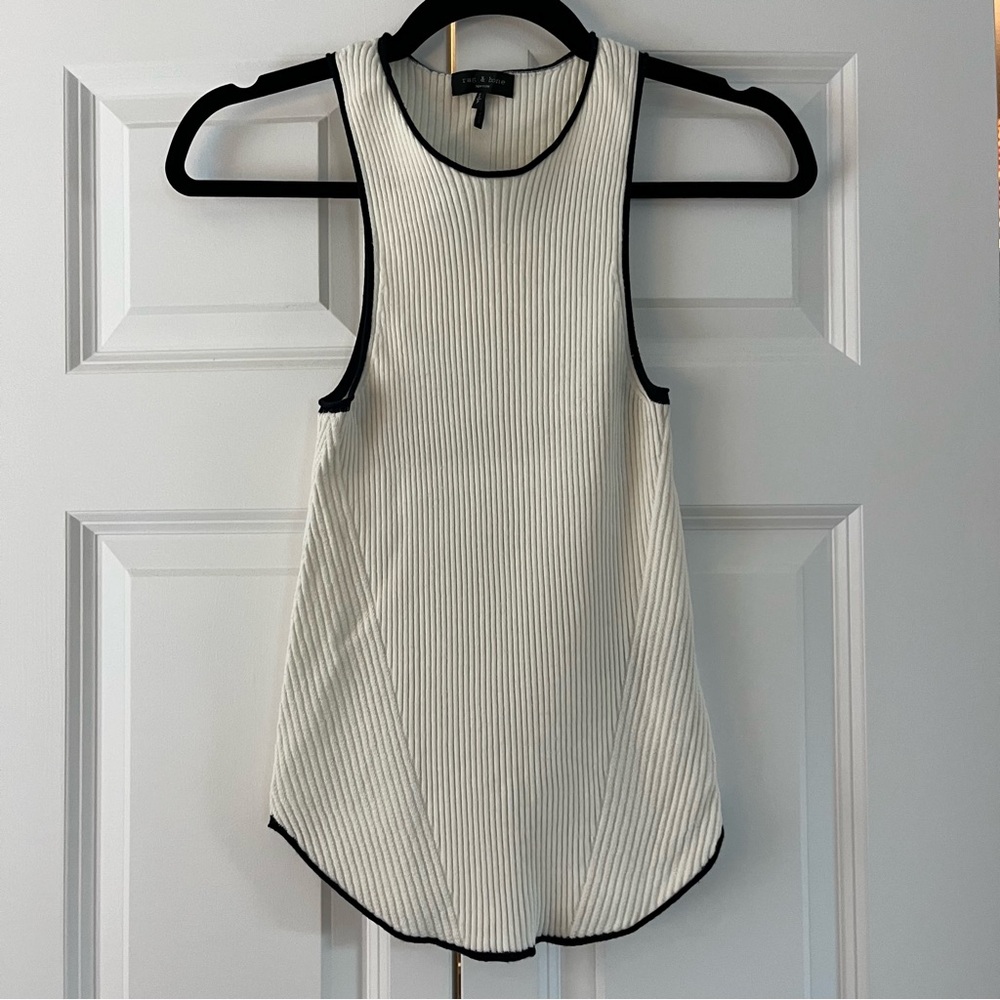 rag & bone Cream Ribbed Tank with Black Trim